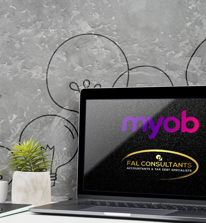 Accounting computer promoting MYOB service